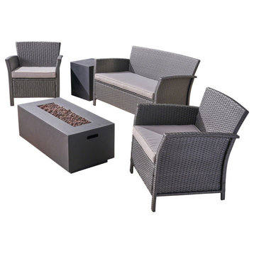 Mason Outdoor 4 Seater Wicker Chat Set With Fire Pit