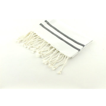 Fouta Hand Towels Herringbone With 2 Stripes, White/Black, Set of 2