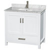 36" Single Vanity,White,White Carrara Marble Top,Undermount Square Sink,Mirror