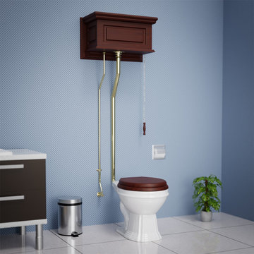 High Tank Toilets White Cherry Finish Raised Tank Round Toilet L-Pipe, White, Si