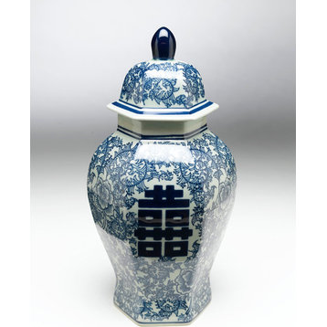 Antiqued Pale Green and Blue Ginger Jar With Lid