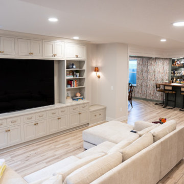 Traditional Basement Remodel with Custom Bar & Entertainment Spaces
