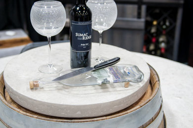 wine barrel concrete table with Lazy susan
