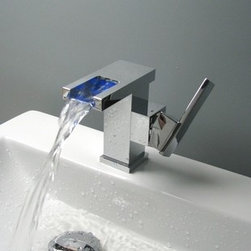 Contemporary Color Changing LED Waterfall Bathroom Sink Faucet - T9001 - Bathroom Sink Faucets