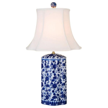 Blue and White Porcelain Round Vase Floral Chinoiserie Table Lamp 27"
