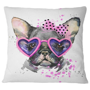Cute Dog With Pink Glasses Animal Throw Pillow, 18"x18"