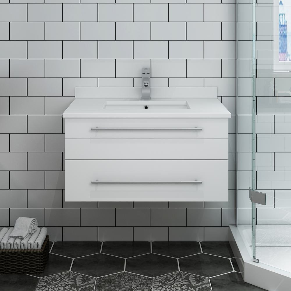 Lucera Wall Hung Bathroom Cabinet With Top & Undermount Sink, 30 ...