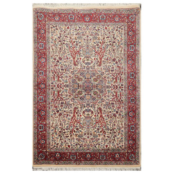 4'x6'2'' Hand Knotted Wool Pak 16/18 Oriental Area Rug Cream, Ruby Color