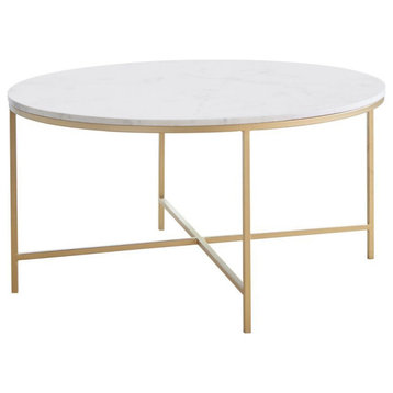 Coaster Ellison Round Marble Top with X-Cross Base Coffee Table in White