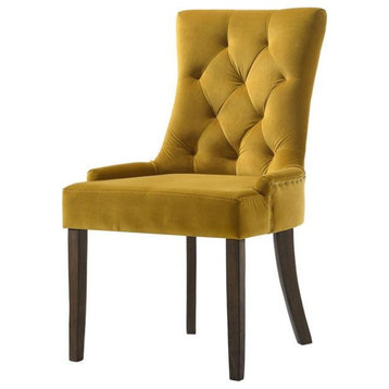 ACME Farren Tufted Upholsterd Side Chair in Yellow and Espresso