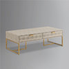 Nicole Miller Chayton Coffee Table Faux Shagreen 46.3Lx22Wx15.7H, Off White/Gold