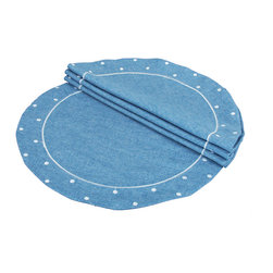 Xia Home Fashions - Polka Dot Embroidered Easy Care Placemats, 16" Round, Chambray, Set of 4 - Placemats