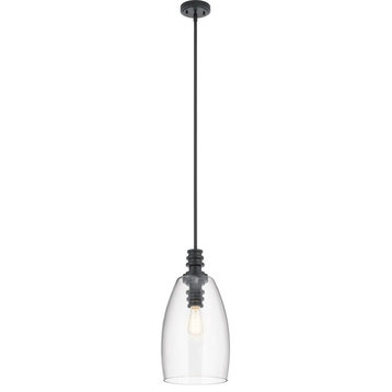 1 Light Contemporary Pendant Light Fixture Clear Seeded Glass-Black Finish
