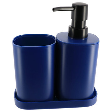 Bathroom Set Tumbler, Soap Dispenser, Soap Dish Set of 3 Accessories, Royal Blue