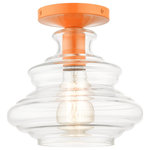 Livex Lighting Inc. - 1 Light Shiny Orange Semi-Flush - The Everett single light semi flush suspends simply and will adapt well in the hallway, bathroom, kitchen, small bedroom or by an entrance tastefully elevating your style. It is showcased in a shiny orange finish with hand blown clear art glass.