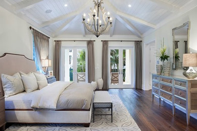 Inspiration for a large transitional master dark wood floor bedroom remodel in Miami with no fireplace