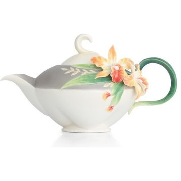 Magnificent Cattleya Orchid Porcelain Teapot