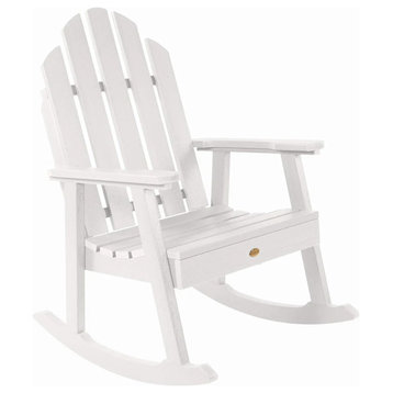 Patio Rocking Chair, Weatherproof Construction & Slatted Seat, White