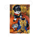 Breeze Decor - Halloween Halloween Kittens 2-Sided Impression Garden Flag - Size: 13 Inches By 18.5 Inches - With A 3" Pole Sleeve. All Weather Resistant Pro Guard Polyester Soft to the Touch Material. Designed to Hang Vertically. Double Sided - Reads Correctly on Both Sides. Original Artwork Licensed by Breeze Decor. Eco Friendly Procedures. Proudly Produced in the United States of America. Pole Not Included.