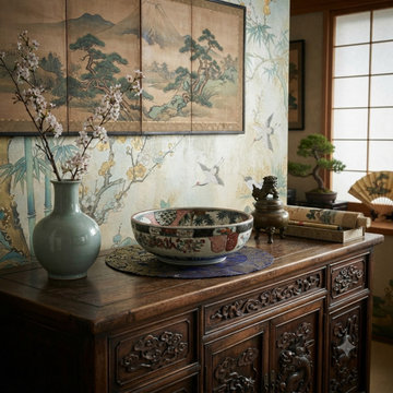 Vintage Asian Round Polychrome Enamel Scenery Graphic Porcelain Bowl ws5069