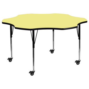 Mobile 60'' Flower Yellow Thermal Laminate Activity Table, Standard Height