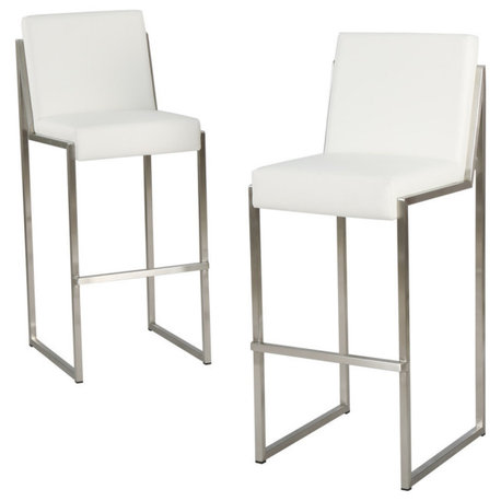 GDF Studio Velica White Leather Bar Stools, Set of 2