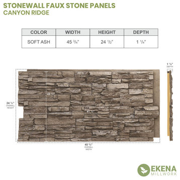 Canyon Ridge Stacked Stone, StoneWall Faux Stone Siding Panel,, Soft Ash