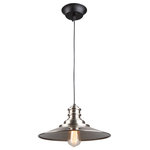 Artcraft Lighting - Broxton 1 Light Metal Shade Pendant, Plated Brushed Nickel - Made in North America with pride, this "Broxton" collection single pendant features a plated brushed nickel metal shade suspended on black wire with a black canopy.