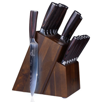 16-Piece Acacia Wood Kitchen Knife Block Set