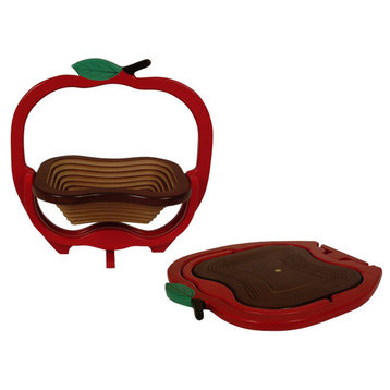 Red Apple Shape Collapsible Wooden Basket/Trivet