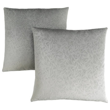 18"x18" Floral Velvet Pillow, Light Gray, Set of 2
