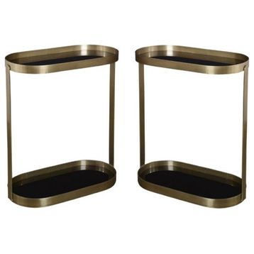Home Square Metal and Glass Side Table in Antique Gold - Set of 2
