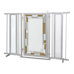 Fusion Gates - Fusion Gate with Bauhaus Border Design, Satin Nickel, 52"-60" - Dog Gates