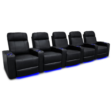 Valencia Piacenza Power Headrest Top Grain Leather Home Theater Seating Black, Black, Row of 5