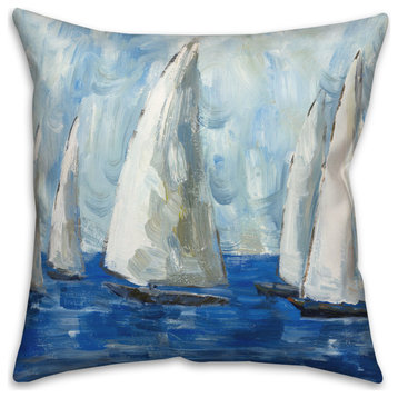 Blue Painted Sailboats 18x18 Indoor/Outdoor Pillow