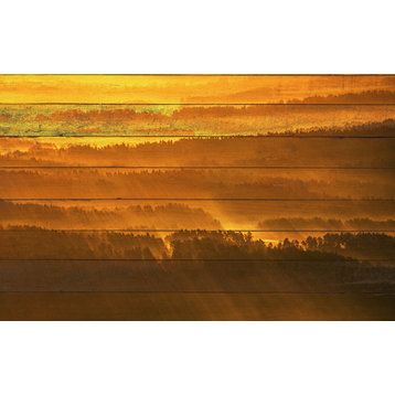 Faux Wood Golden Mist Valley - Hills & Mountain Range Wall Art Prints, 8" X 10"
