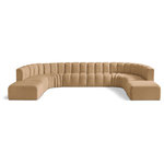Meridian Furniture - Arc Velvet Upholstered 10-Pc. U-Shaped Modular Sectional, Camel - Give your living room or den the perfect blend of style and versatility with this Arc velvet fabric curved modula Sectionalr. Part of the Arc modular furniture collection, this chair comes upholstered in rich camel velvet fabric and features deep channel tufting that adds a touch of luxury while enhancing comfort and support. A seamless combination of form and function, this chair can be used with other Arc pieces to create a myriad of configurations in your well-curated room.