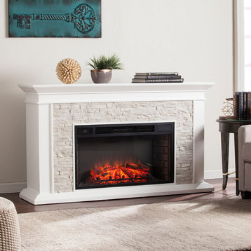 Springfield Faux Stacked Stone Electric Fireplace, White