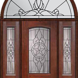 Prehung Sidelights-Transom Door 80 Fiberglass Brazos Arch Lite Glass - Front Doors