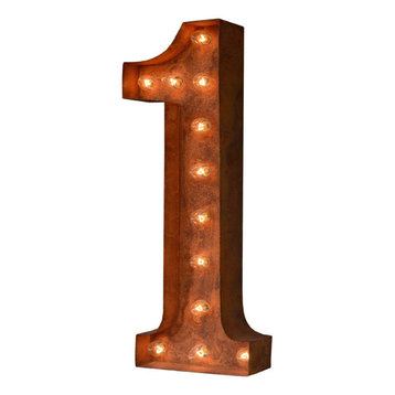 Medium Rusted Steel Number Marquee Light by Iconics, Number 1