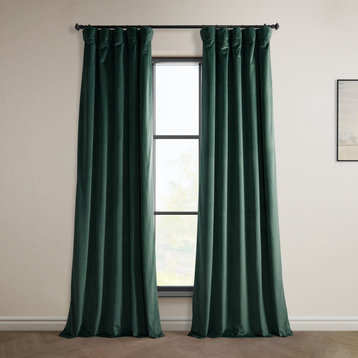 Heritage Plush Velvet Curtain Single Panel, Forestry Green, 50"x96"