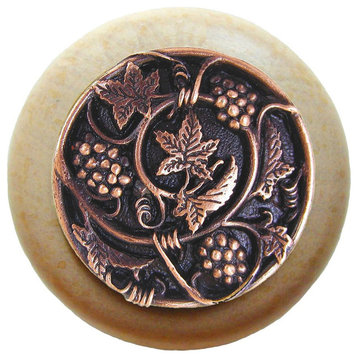 Grapevine Natural Wood Knob, Clear Finish With Antique-Style Copper