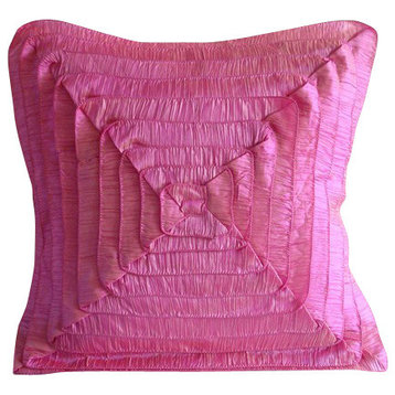 Fuchsia Pink Euro Sham Decorative Pillow Crushed Art Silk 24x24 Frills