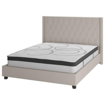 Riverdale Tufted Platform Bed,10 " CertiPUR-US Certified Pocket Spring Mattress, Beige, Full