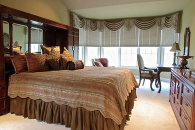 Design ideas for a large traditional master bedroom in Philadelphia with beige walls, carpet and no fireplace.