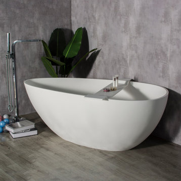 59 inch Artificial Stone Solid Surface Freestanding Bathtub in White