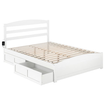 Warren Queen Bed With Footboard And 2 Drawers, White