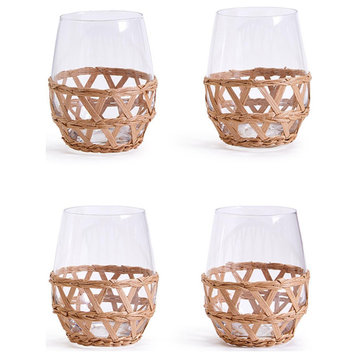 Two's Company Island Chic Set of 4 Lattice Stemless Wine Glasses