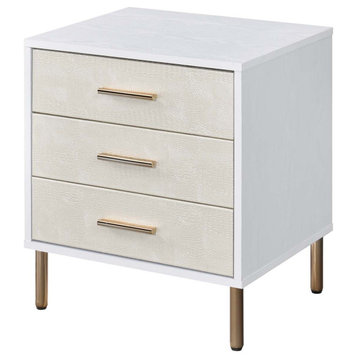 White and Champagne Nightstand With 3 Drawers, Gold