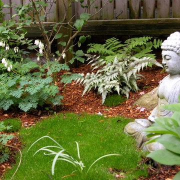 Shade garden with Asian influences, Winchester MA